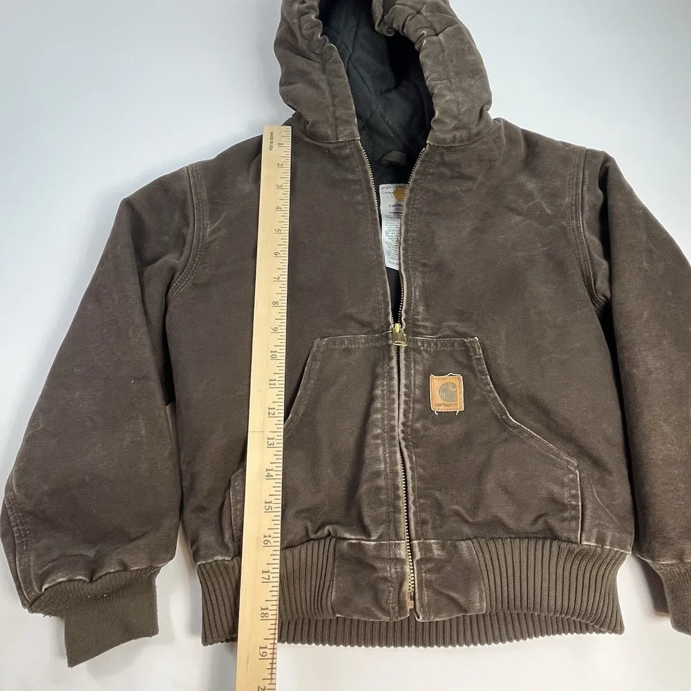 Carhartt Youth Med (8) Dark Brown Hooded Jacket YYJ130 DKB Distressed Coat